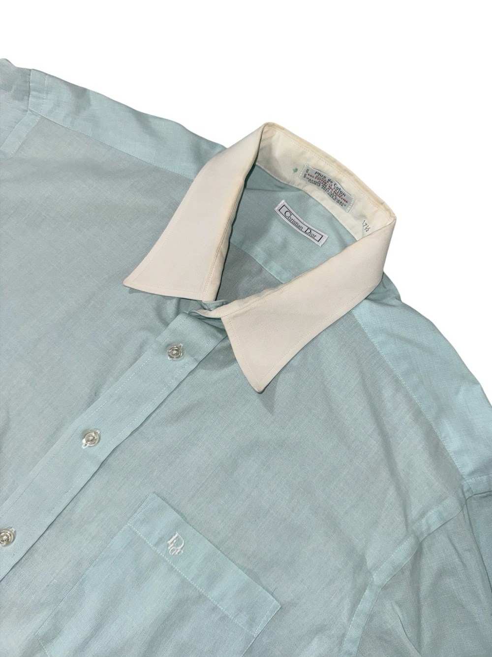 VINTAGE Christian Dior mens 17.5 34-35 blue contrast collar dress shirt